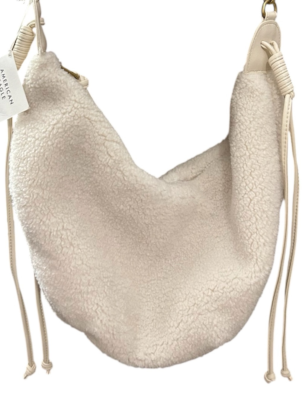 American Eagle Cream Sherpa Crescent Bag NWT